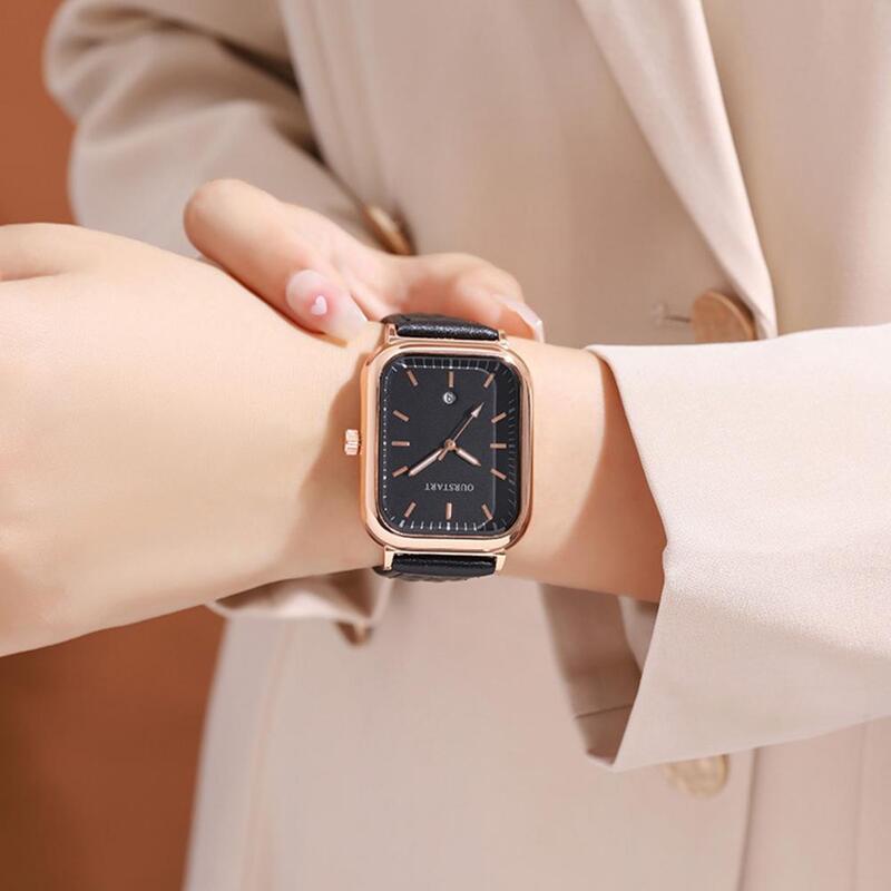 Damen quadratische Uhr elegante Damen Quarzuhr mit Raute Textur Zifferblatt verstellbare Kunstleder armband Datums anzeige für Frauen