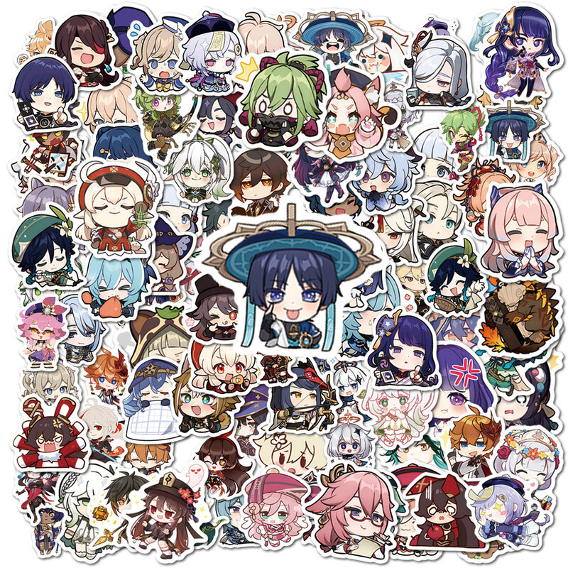 Chibi Genshin Impact Anime Adesivos, Klee Mona, Xiao Eula, Crianças, Computador portátil, Mala, Graffiti Game, Scrapbook, 10 pcs, 50 pcs, 100pcs