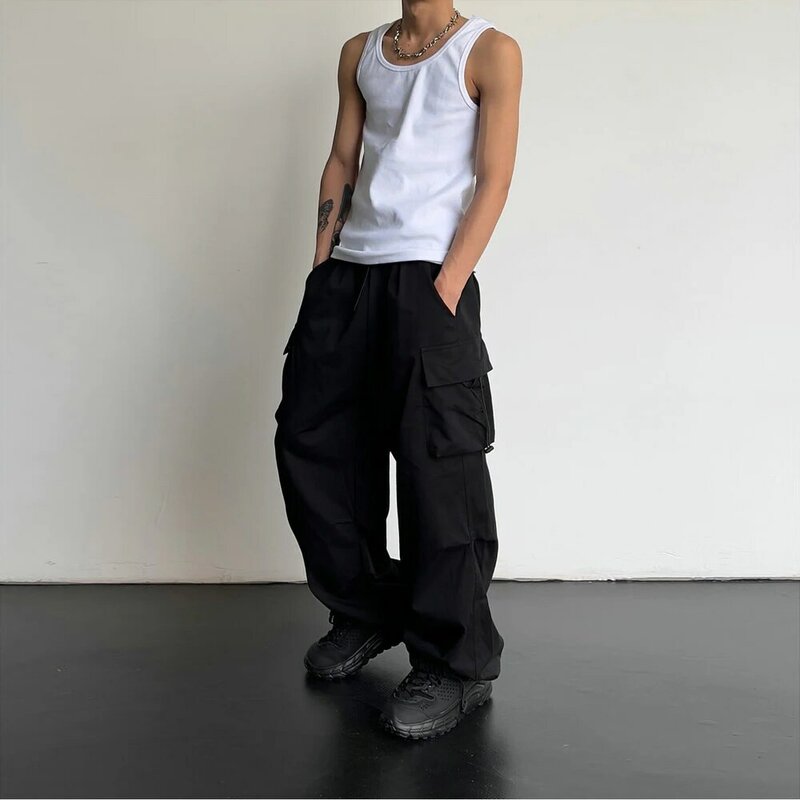 Pantalones Cargo con múltiples bolsillos para hombre y mujer, ropa de calle Harajuku, informal, Jogger, pierna ancha, suelta, primavera y verano