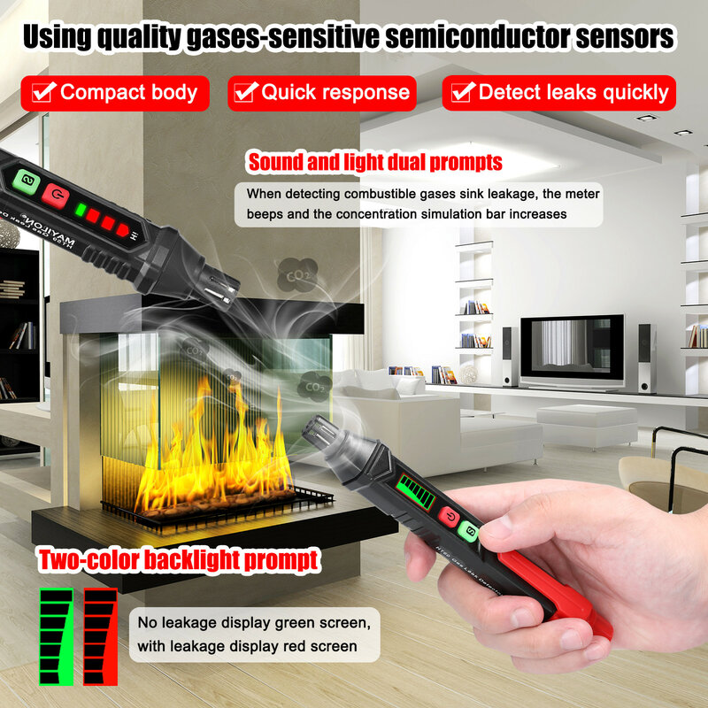 HABOTEST HT59/HT60 Gas Leak Detector 0-1000PPM Sound&Screen Alarm Flammable Combustible Natural Gas CH4 CO Finder