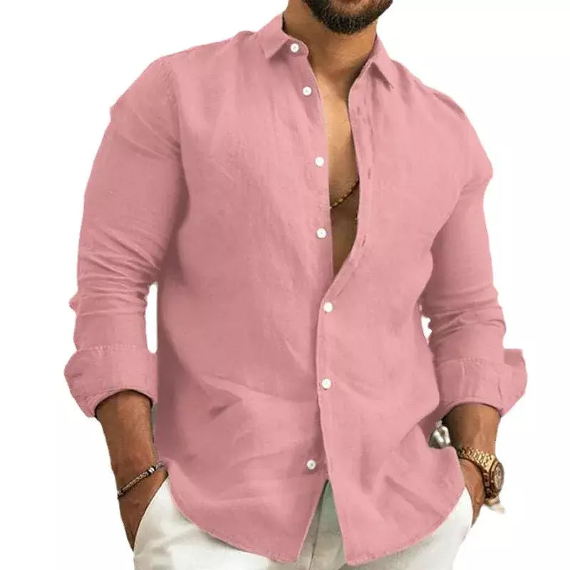 男性用のゆったりとしたカジュアルなリネンシャツ,快適なトップス,長袖,ビーチ用,高品質,新品
