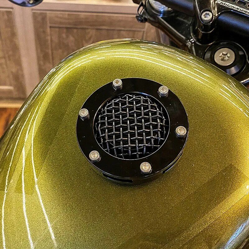 Motocicleta CNC Alumínio Oil Gás Fuel Tank Cap, Mesh Cover para Sportster XL 883 1200 Softail Breakout