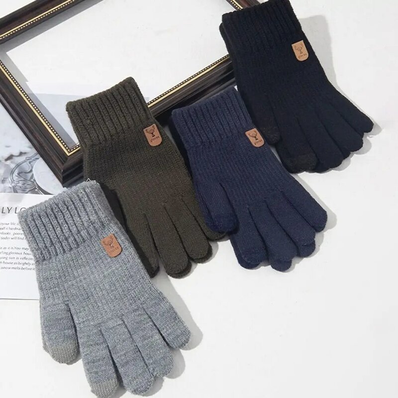 Grube męskie rękawiczki z dzianiny codziennie wiatroszczelne odporne na zimno z ekranem dotykowym rękawiczki wełniane rękawiczki na wszystkie palce jesień zima
