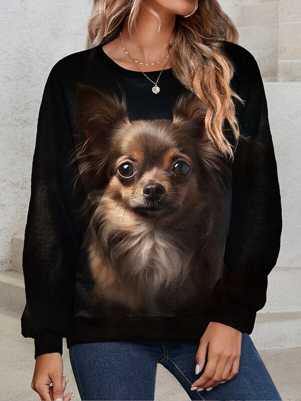 Lovely Dog Hoodie Women Fashion Sweatshirt Girl Coats Animal Cat Hoodie Women's Clothing Kawaii Pullovers Y2K Falls Round Neck