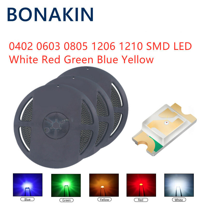 1Reel 0402 0603 0805 1206 1210 SMD LED Diodes light Yellow Red Green Blue White 4000PCS 3000PCS 2000PCS