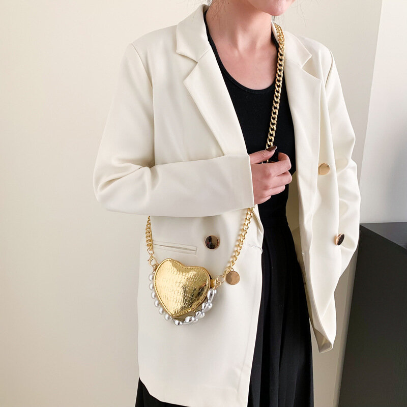 Tas tangan mutiara CINTA Mini tas tangan wanita selempang bahu tunggal desainer warna cerah mulut rantai perhiasan