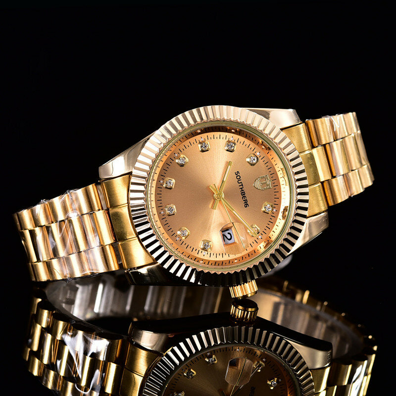 นาฬิกาควอทซ์ผู้ชายแบรนด์ดังชุดเพชรสุดหรูนาฬิกาควอตซ์ปฏิทินธุรกิจสายรัดเหล็กนาฬิกากีฬา relogio feminino