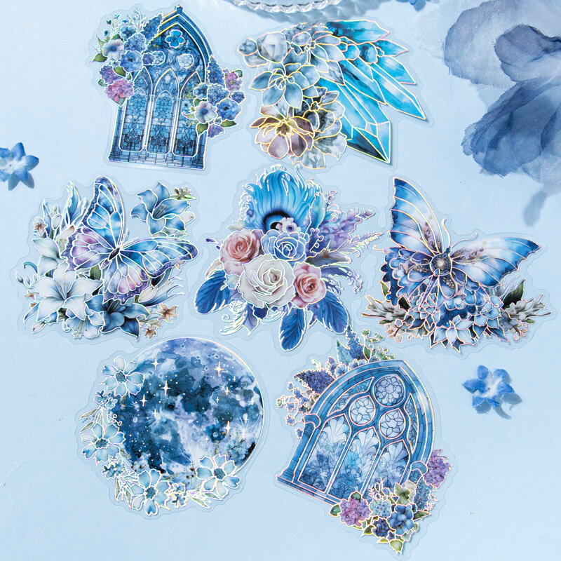 Autocollants pour animaux de compagnie bricolage, série Blue Flower Sea, décoration créative fraîche, 6 paquets, uno