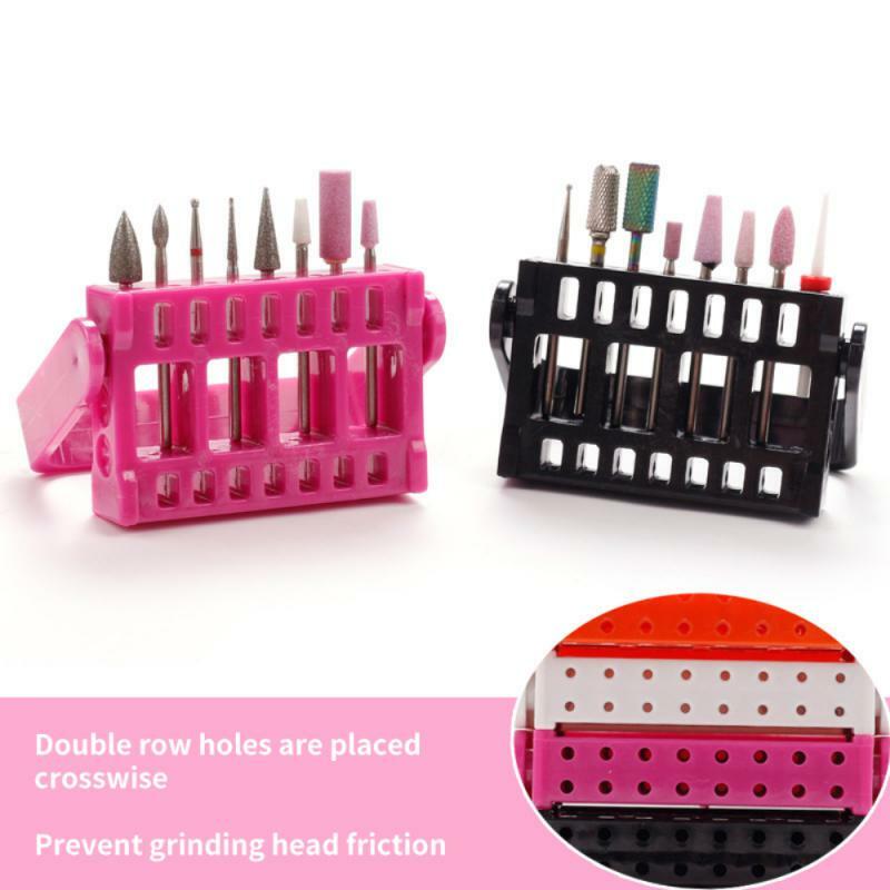 Holes Nail Art Drill Storage Box Transparent Black Nail Stand Grinding Polish Head Bit Holder Display Manicure Tool
