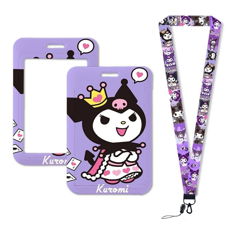 W Kawaii Cartoon ID Card Sanrio Hello Kitty Kuromi Melody Card Set Protection Case Work Bus Card Holder Plastic Keychain Gifts