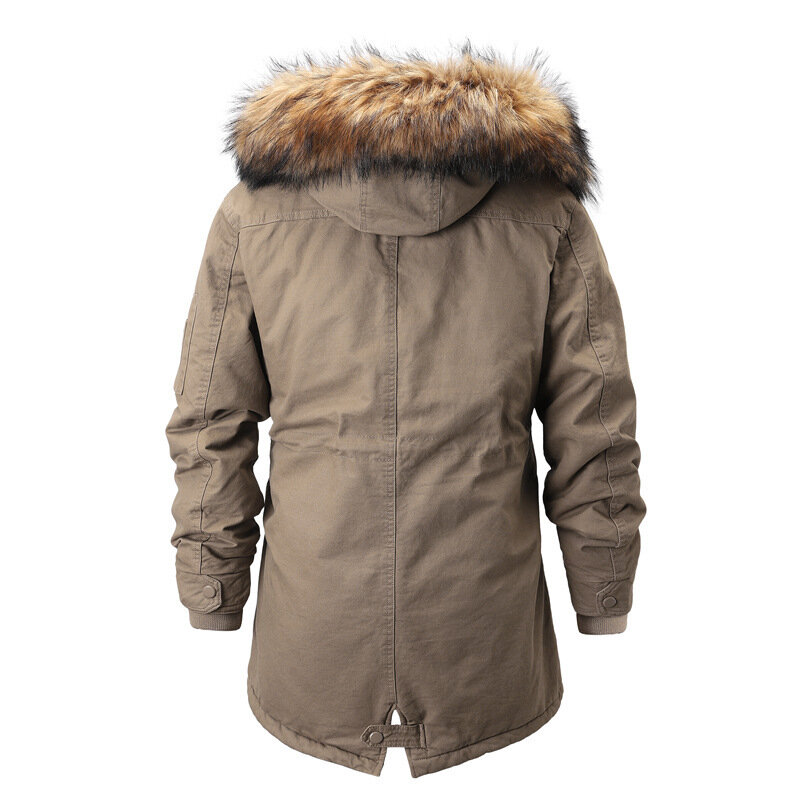 Veste à capuche doublée polaire pour homme, vêtement d'extérieur chaud, coupe-vent d'hiver à col en fourrure,-20 degrés