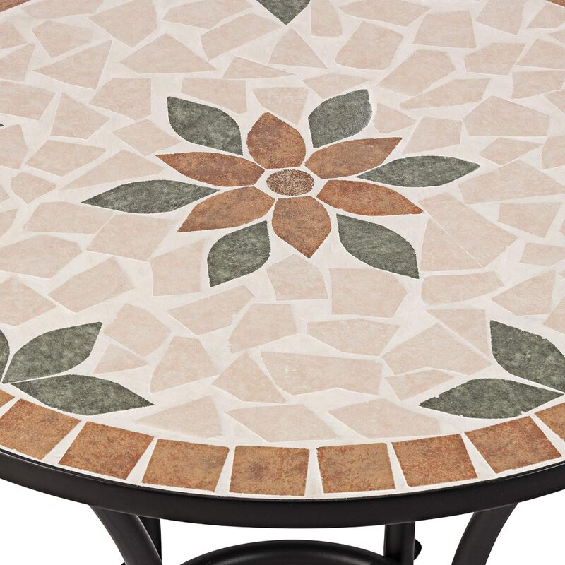 Corporation Indoor/Outdoor 3-Piece Mosaic Bistro Set Folding Table and Chairs Patio Seating, Tan