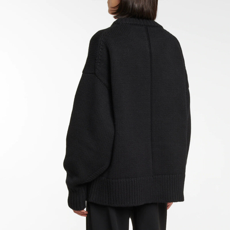 Camisola grossa de gola redonda feminina, pulôver estilo preguiçoso, alta qualidade, nova moda, R0W, 2023, Inverno