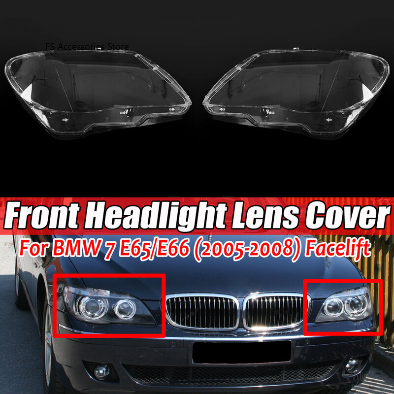 Pair Car Headlight Lens Head Light Lamp Shade Shell Glass Cover For BMW 7 Series E65 E66 2005-2008 Headlight Cover