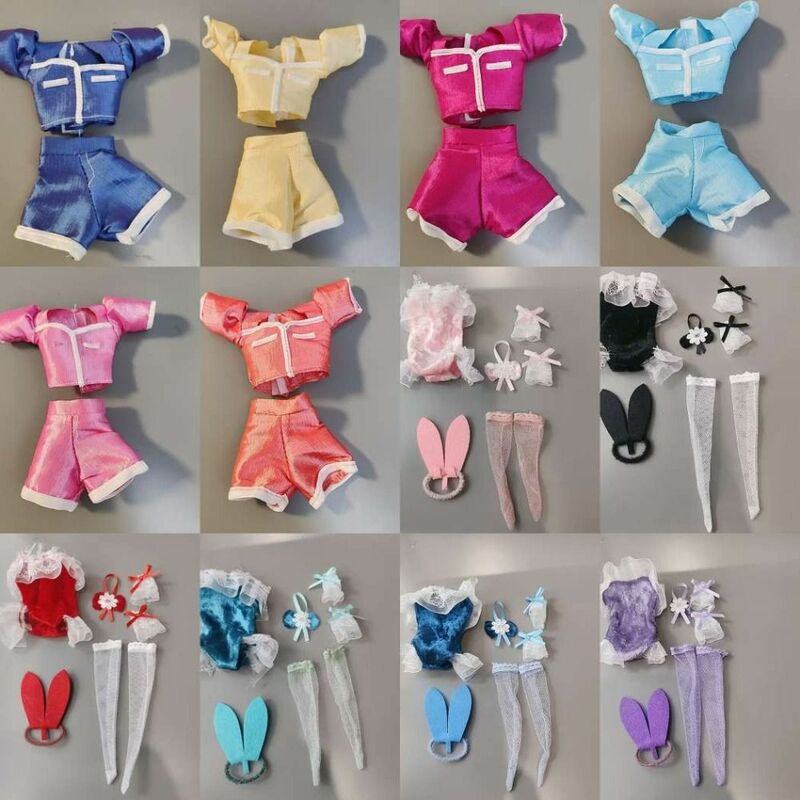 ชุดตุ๊กตาผ้ากางเกงขาสั้นแขนสั้นหลากสีชุดตุ๊กตากระต่ายลูกไม้ชุดตุ๊กตาของเล่นเด็ก