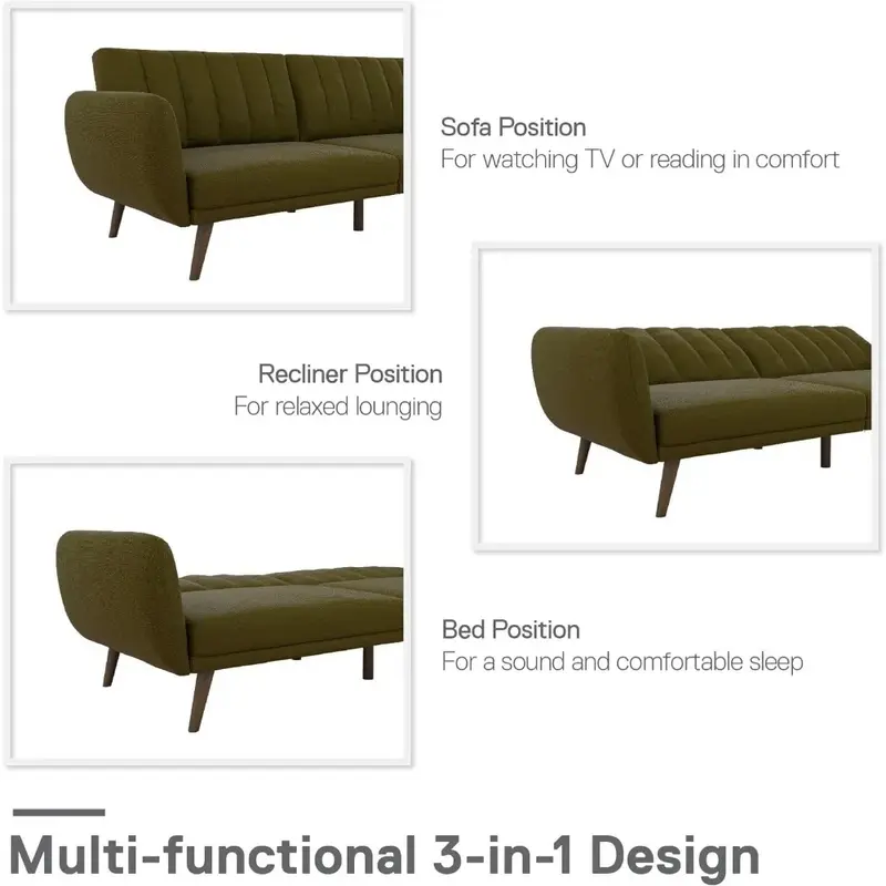 living room Sofa Futon - Premium Upholstery and Wooden Legs - Green couch sofas