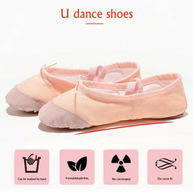 Scarpe da ballo a punta per ragazze pantofole con suola morbida per bambini adulti che praticano scarpe da donna eleganti per balletto di Yoga in tela con tacchi bassi
