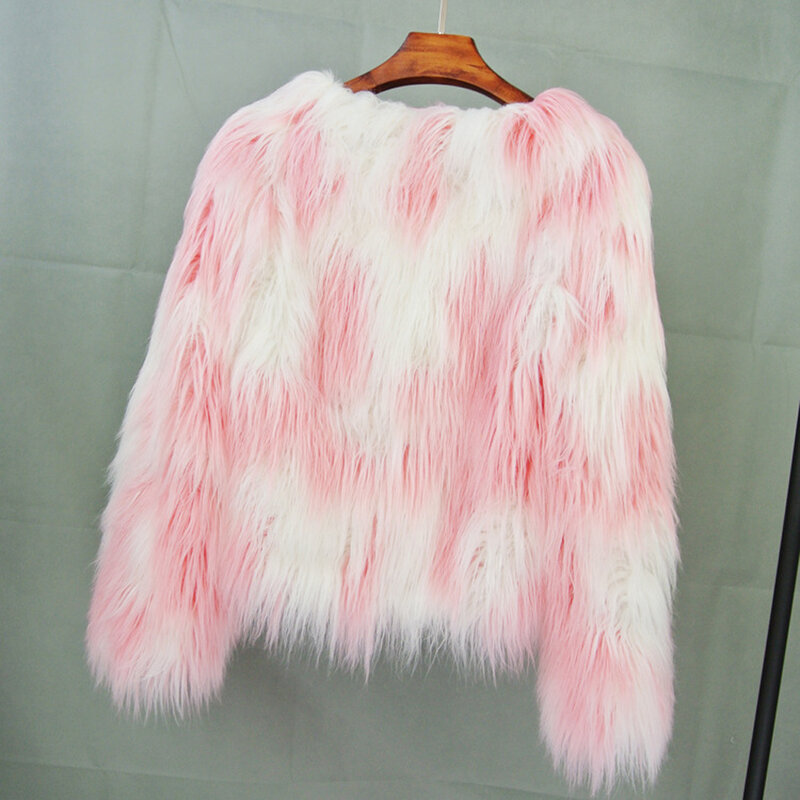 Futrzany płaszcz ze sztucznego futra koreańska opaska barwiona z wełny damskiej