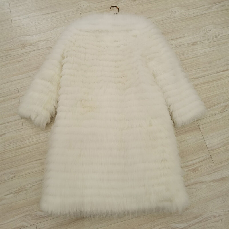 Chaqueta larga de piel de zorro a la moda para mujer, abrigo largo de piel de zorro Real, longitud de 95cm, Invierno