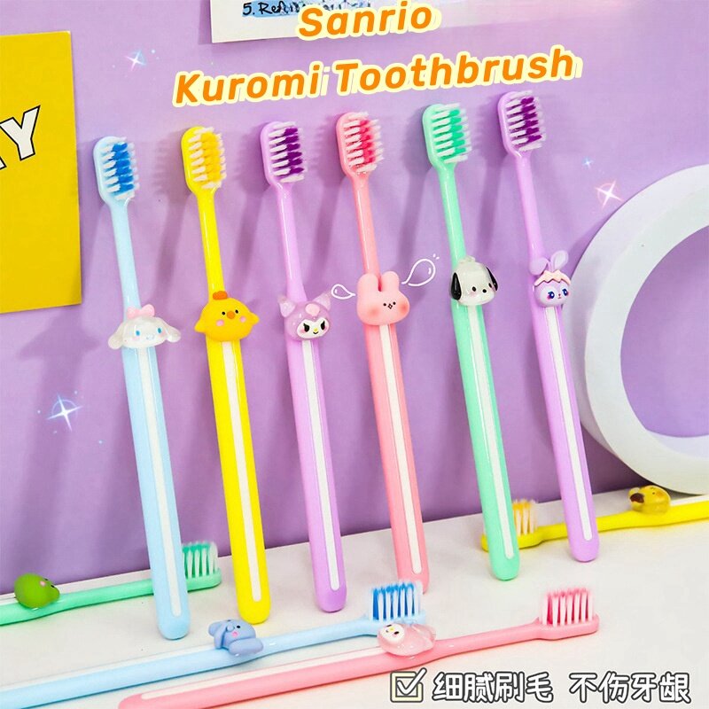 Cute Cartoon Soft Fur Toothbrush para Meninas, Sanrio, Candy Color, Cinnamoroll, Kuromi, Sanrio, Casa, Anime, Kawaii, Limpeza, Presente para Estudante