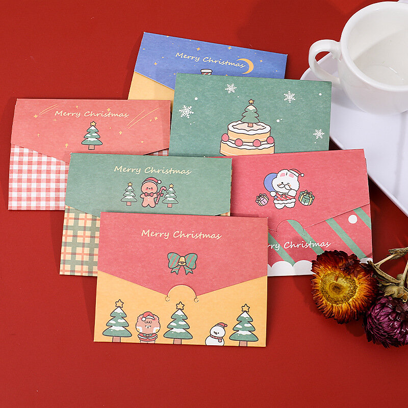 Série De Natal Dos Desenhos Animados Cartão, Envelope De Desejo De Aniversário, Cartão Pequeno Dobrável DIY, Dia De Ano Novo, 1Pc