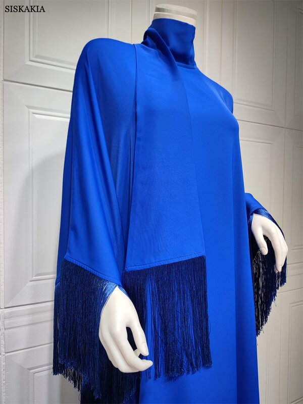 Abaya jubah rumbai Muslim sederhana untuk wanita mode longgar ukuran besar gaun pesta lengan sayap kelelawar Kaftan Dubai Maroko