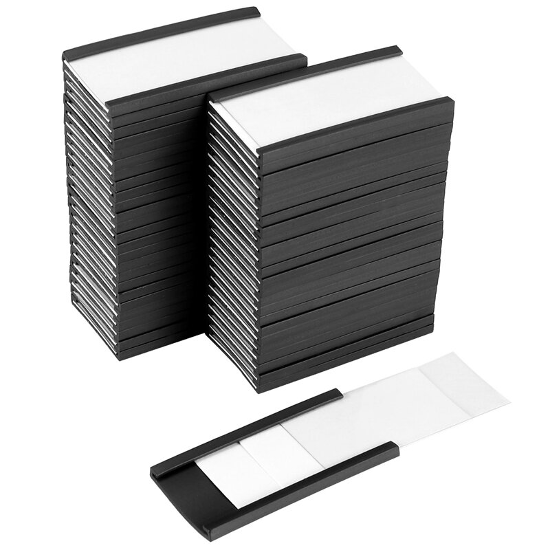 마그네틱 데이터 카드 홀더가 있는 마그네틱 라벨 홀더, 금속 선반용 투명 플라스틱 보호기 포함, 1x2 인치, 50 개