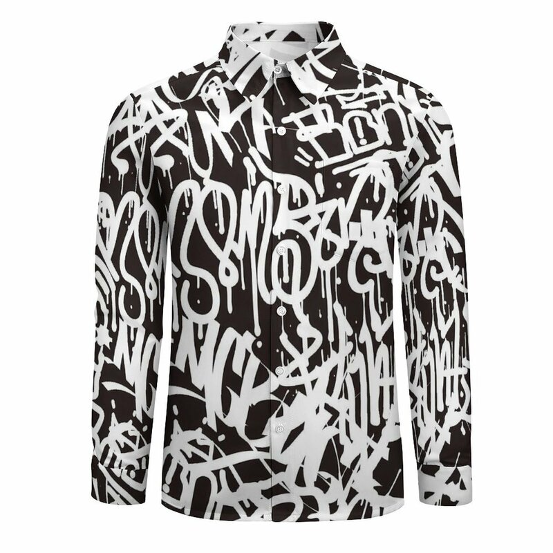 Abstract Graffiti Casual Shirts Black And White Novelty Shirt Spring Comfortable Oversize Blouse Men Long Sleeve Graphic Clothes