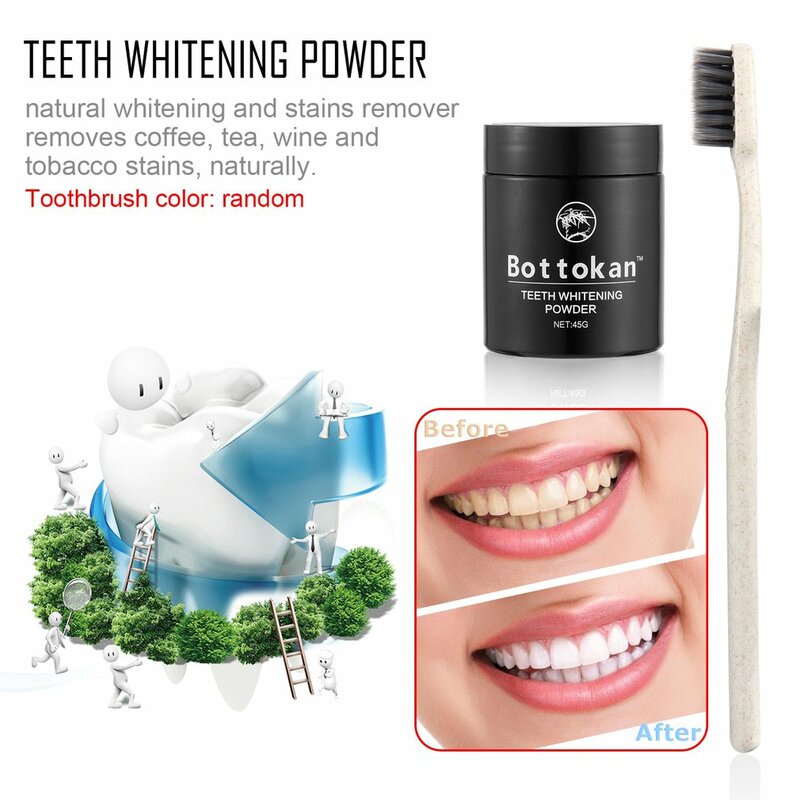 Natural Bright Safe Teeth Whitening Charcoal Powder & Straw Toothbrush Kit Alternative For Family Cleaning Everyday Use