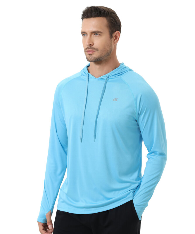 Hoodie de refrigeração manga comprida masculino, camisas de pesca, treino, corrida, caminhada, camisa basculador, UPF 50 + Rash Guard, verão