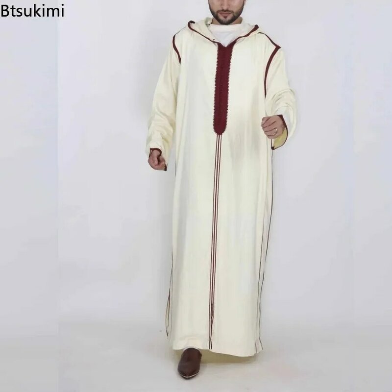 New 2024 Arab Men's Robe Abaya White Muslim Printed Clothing Men's Robe Long Dress Abaya Muslim Clothes for Men Gift Kaftan Men
