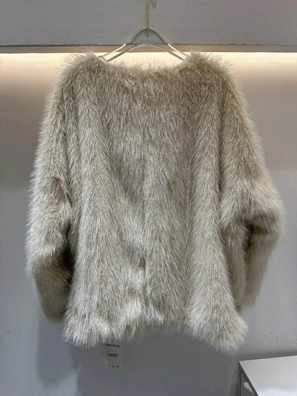 Женский осенне-зимний шикарный плотный теплый свитер из искусственного меха, Женский пушистый мягкий однотонный пуловер в стиле High Street с V-образным вырезом, свободный джемпер