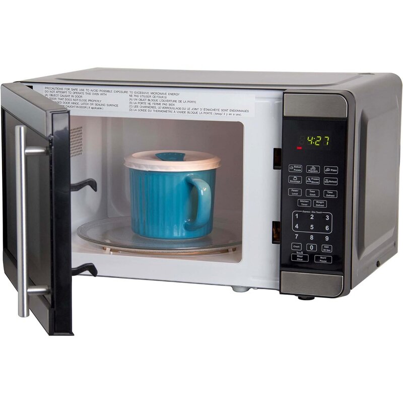 Oven Microwave 700 watt kompak dengan 6 pengaturan pra memasak, pencairan kecepatan, Panel kontrol elektronik dan meja putar kaca