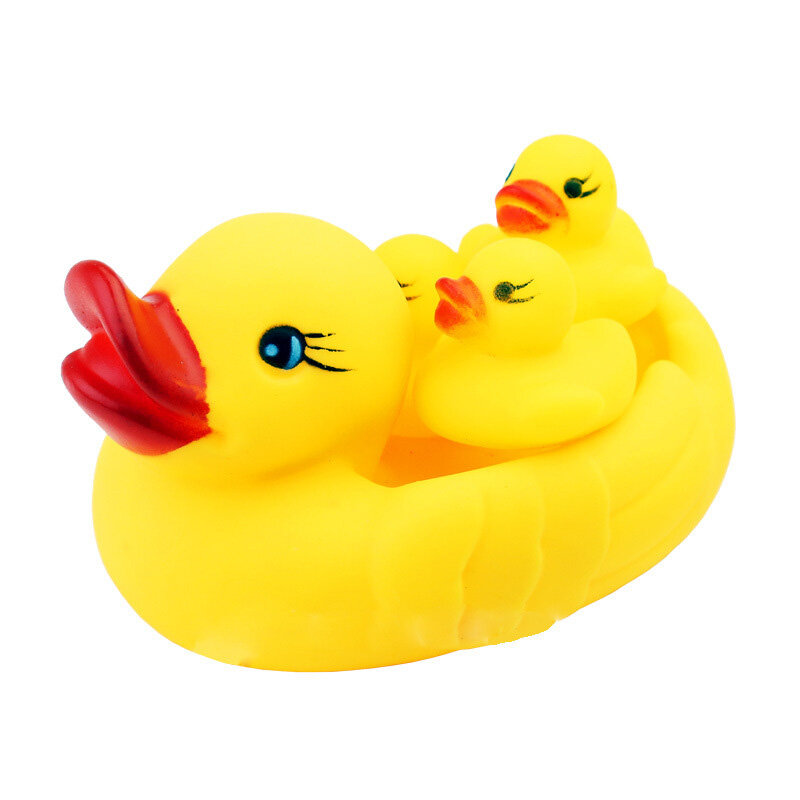 4PCS Baby Toys Water Floating Children Water Toys Yellow Rubber Duck Ducky Baby Bath Toy for Kids Squeeze Sound Squeaky Pool