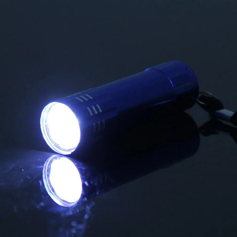 Lampu senter berkemah Mini 9 LED luar ruangan, senter tahan air Super padat ringan Ultra terang Aluminium biru untuk berkemah