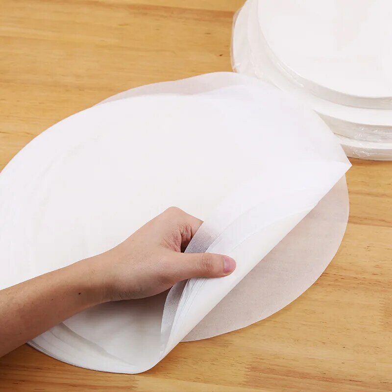 100 buah lingkaran kertas perkamen bulat tidak lengket kertas panggang lembaran tahan lemak kue timah Liner