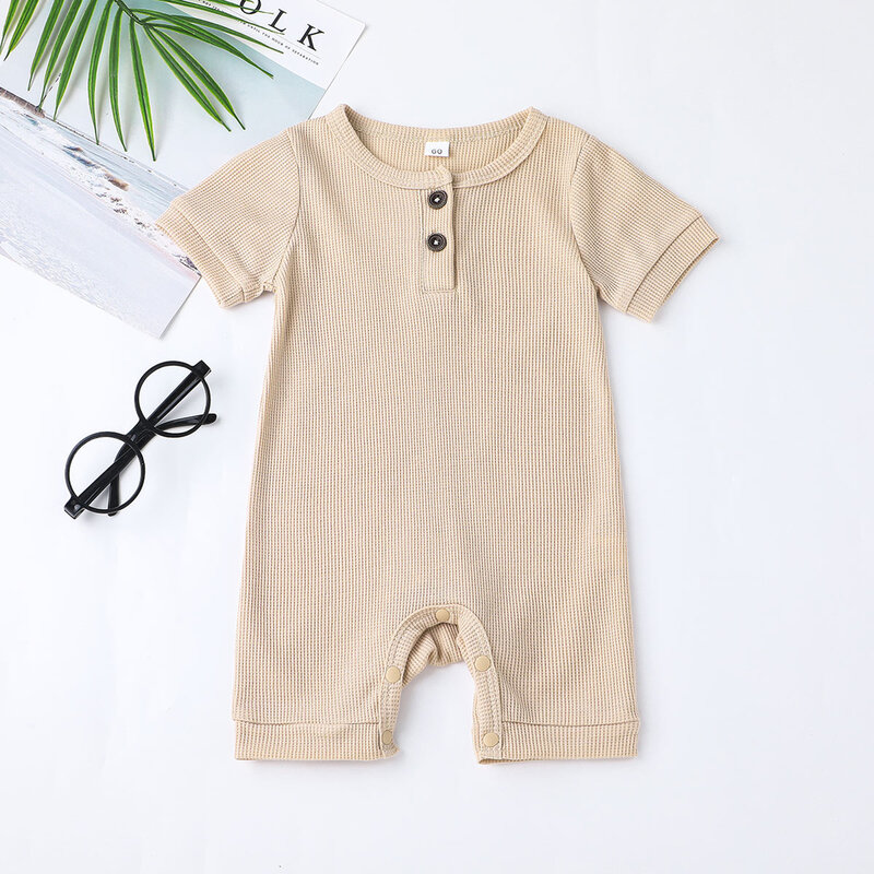 Barboteuse en coton pour bébés filles et garçons, combinaisons simples, couleur unie, manches courtes, vêtements d'été, 2022