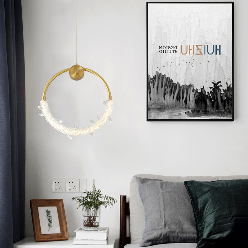 Modern Copper Restaurant Crystal Small Chandelier Art Bar Hanging Lamp Nordic Bedroom Bedside Led Pendant Lighting