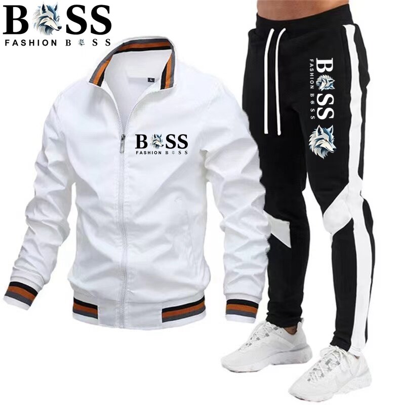 FASHION BSS Autumn/Winter 2024 New Men's Jacket Set Casual Set Spliced Pants Baseball Stand Neck Jacket High Quality Jacke