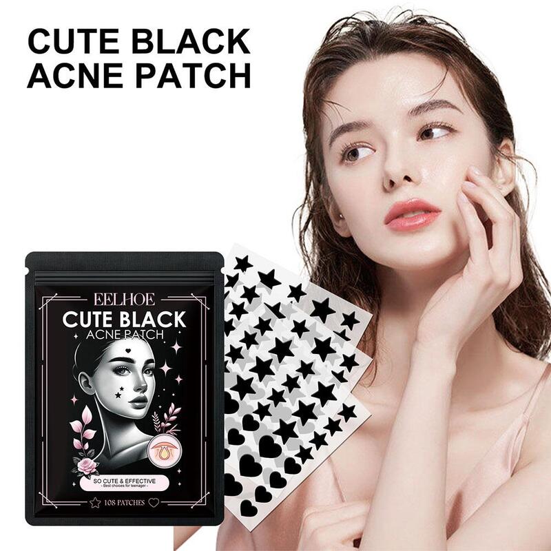  Pimple Patch, Black Star Heart Shaped Acne Absorbing Cover Patch, Hydrocolloid For Face 108PCS D6N1