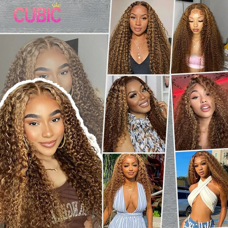 Highlight Lace Front Wig Human Hair Deep Wave 4/27 Brown With Blonde Wigs Pre Plucked 13x4 Ombre Curly Lace Front Wig Human Hair