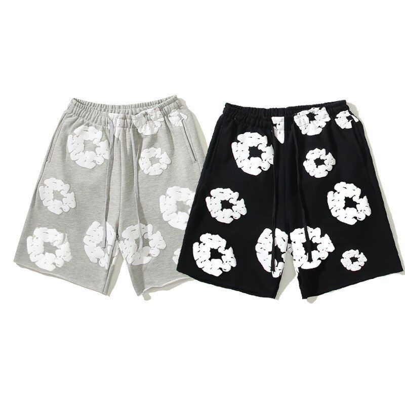 Shorts com cordão solto Y2K para homens e mulheres, roupas Y2K, hip-hop, estampado com flores, primavera e verão, calças largas
