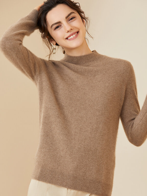 Hochwertige Herbst Winter Frauen Mock-Neck Pullover Pullover 100% Kaschmir Basic Bottom Shirt Langarm Kaschmir neue Strickwaren