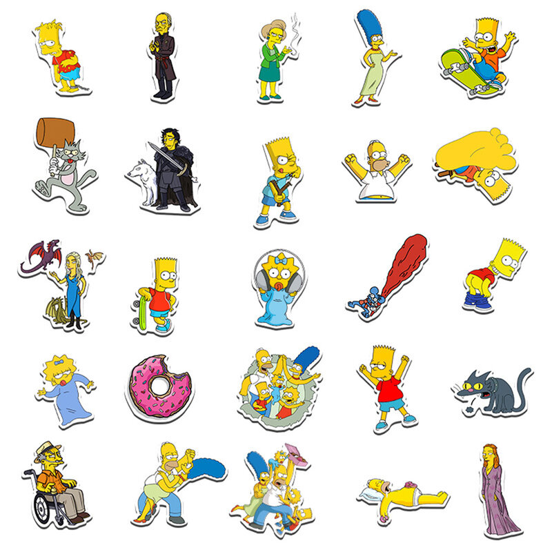 Simpson Family Cartoon Anime Comedy Adesivos, DIY, guitarra, laptop, bagagem, skate, decalques de grafite, brinquedos divertidos para crianças, 10 pcs, 30 pcs, 50pcs