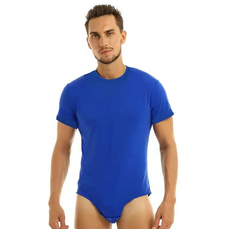 2024 Nieuwe Heren Jumpsuit Ademende Korte Mouwen Ronde Hals Knoop T-Shirt Eenvoudige Sexy Mannelijk Ondergoed Thuis Panty Pyjama