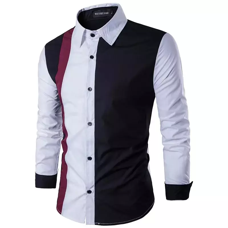 Chemise à manches longues à rayures épissées pour hommes, bouton luxueux et confortable, chemise à revers trempée, matériau doux et confortable, 2023