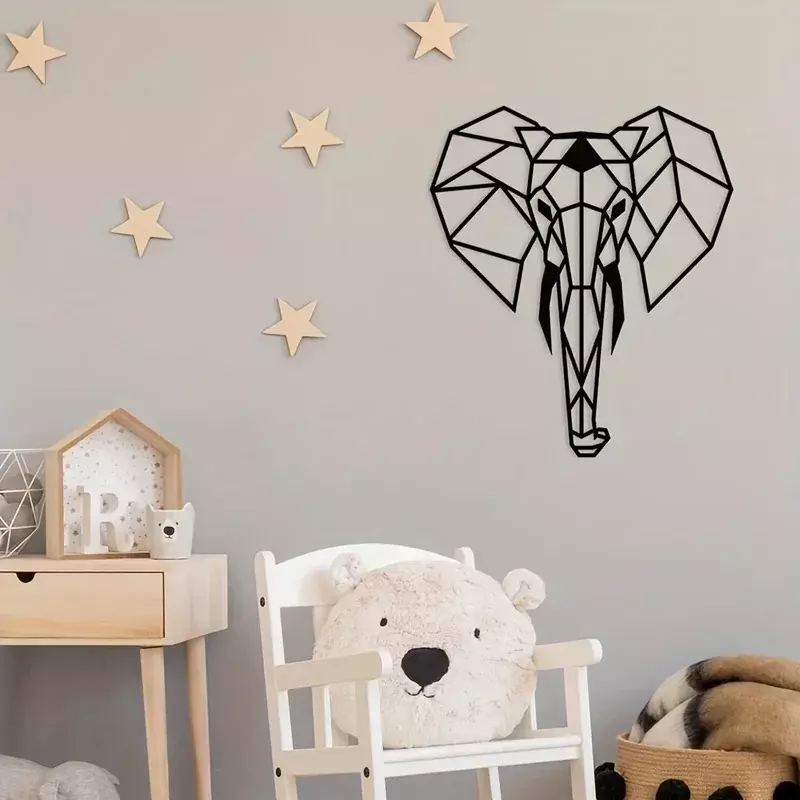 Artigianato testa di elefante decorazione da parete in metallo, Logo elefante decorazione da parete geometrica arte, soggiorno arte elefante decorazione da parete