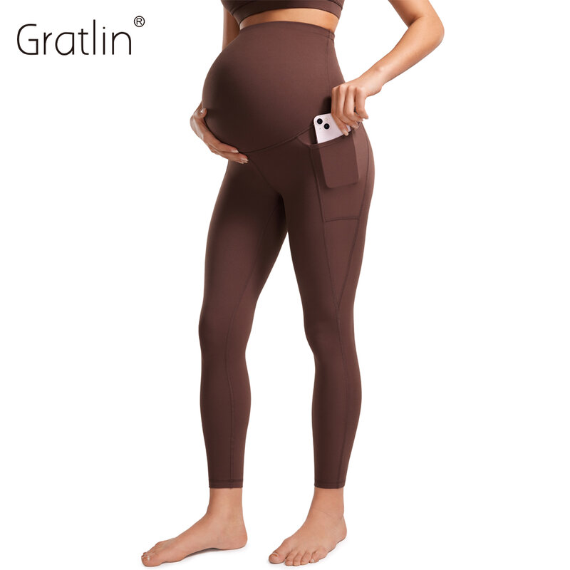 Celana hamil wanita, Legging Bersalin Wanita 25 "Butterluxe dengan saku-pakaian olahraga Yoga celana kehamilan di atas perut kupu-kupu lembut