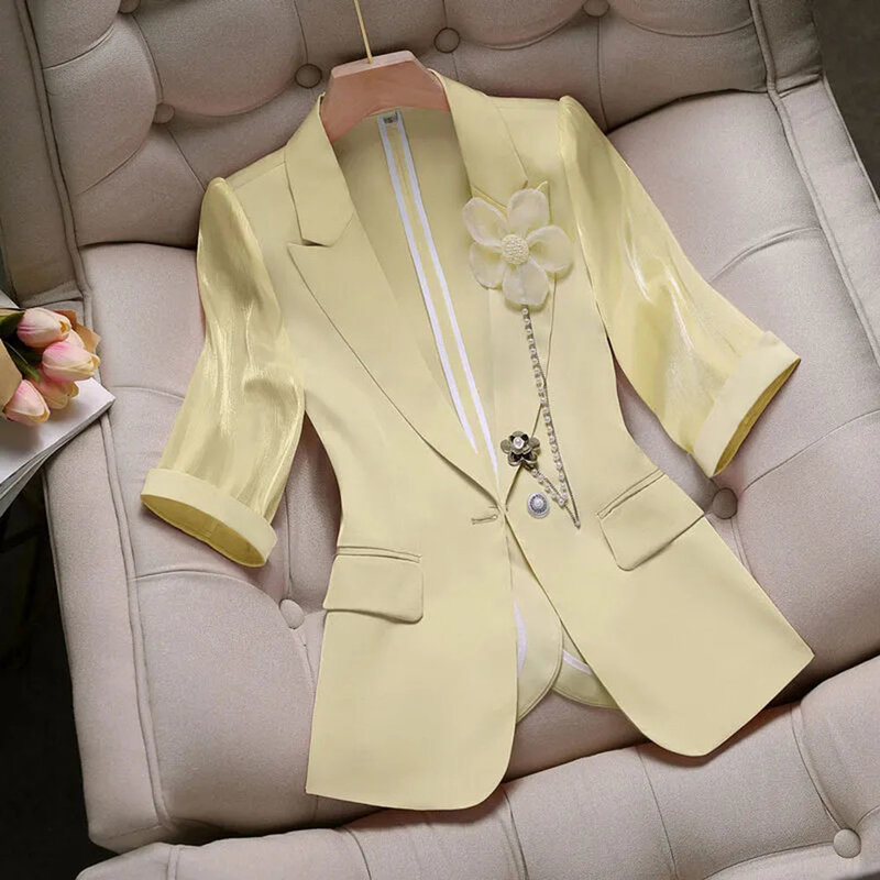 Blazer fin de style coréen pour femme, veste à manches trois-quarts, manteau imbibé élégant pour femme, mode professionnelle pour dames, été, nouveau