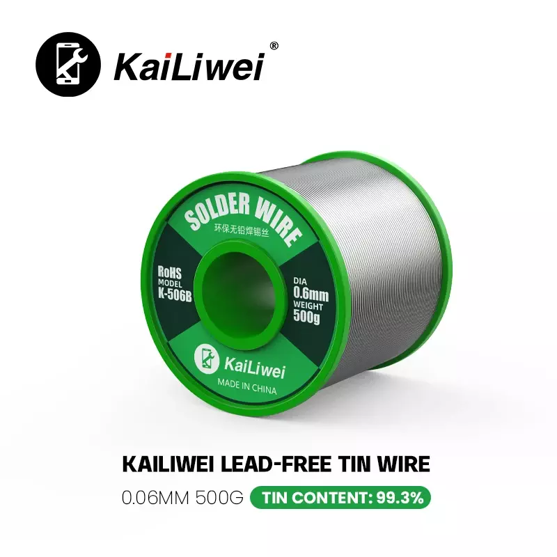 송진 코어 무연 주석 납땜 와이어, 전자 납땜 용접 플럭스 99.3% 다리미 와이어 릴, Kailiwei 0.6/0.8mm, 500G